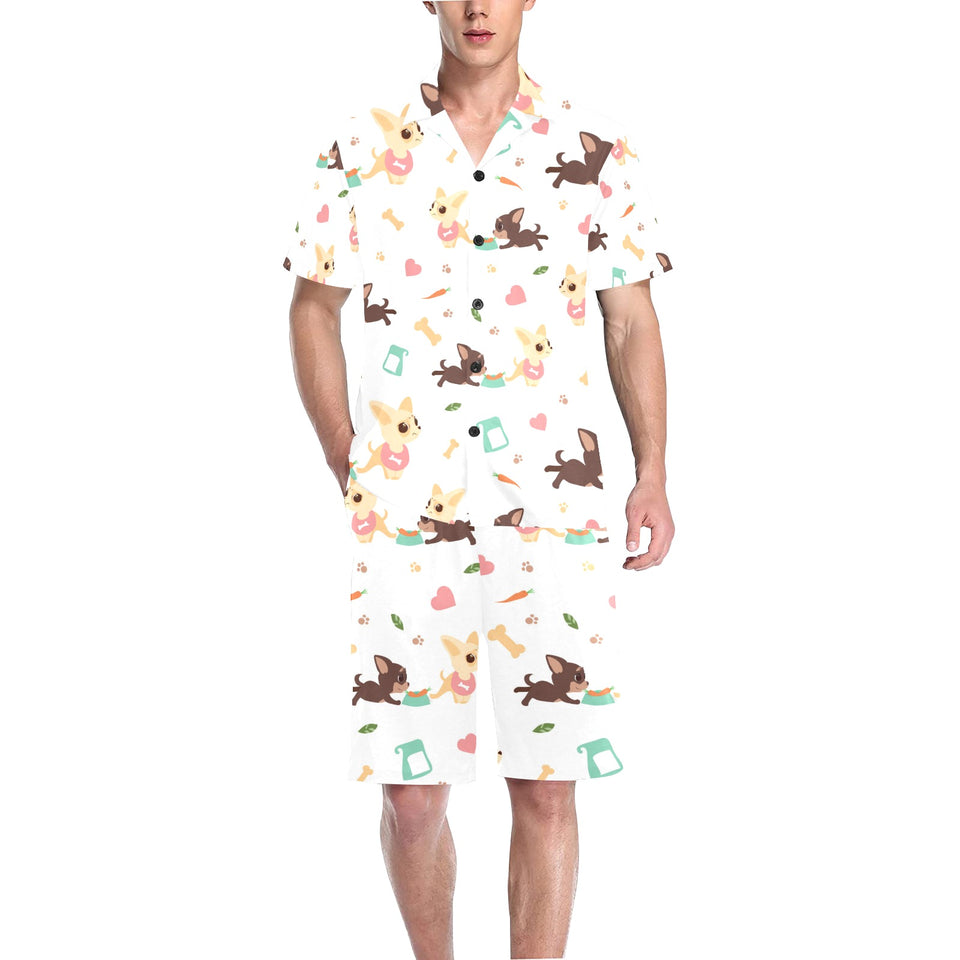 Cute Chihuahua puppie pattern Men's V-Neck Short Pajama Set