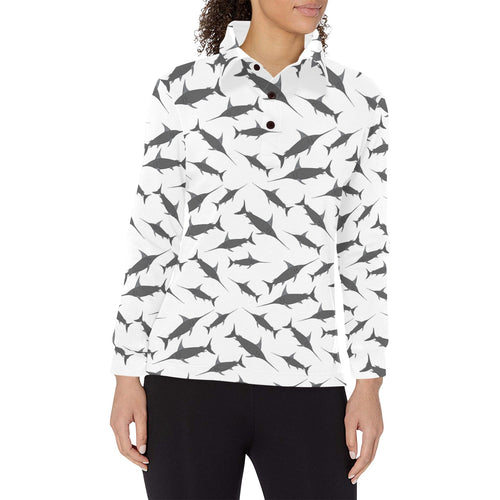 Swordfish Pattern Print Design 04 Women's Long Sleeve Polo Shirt