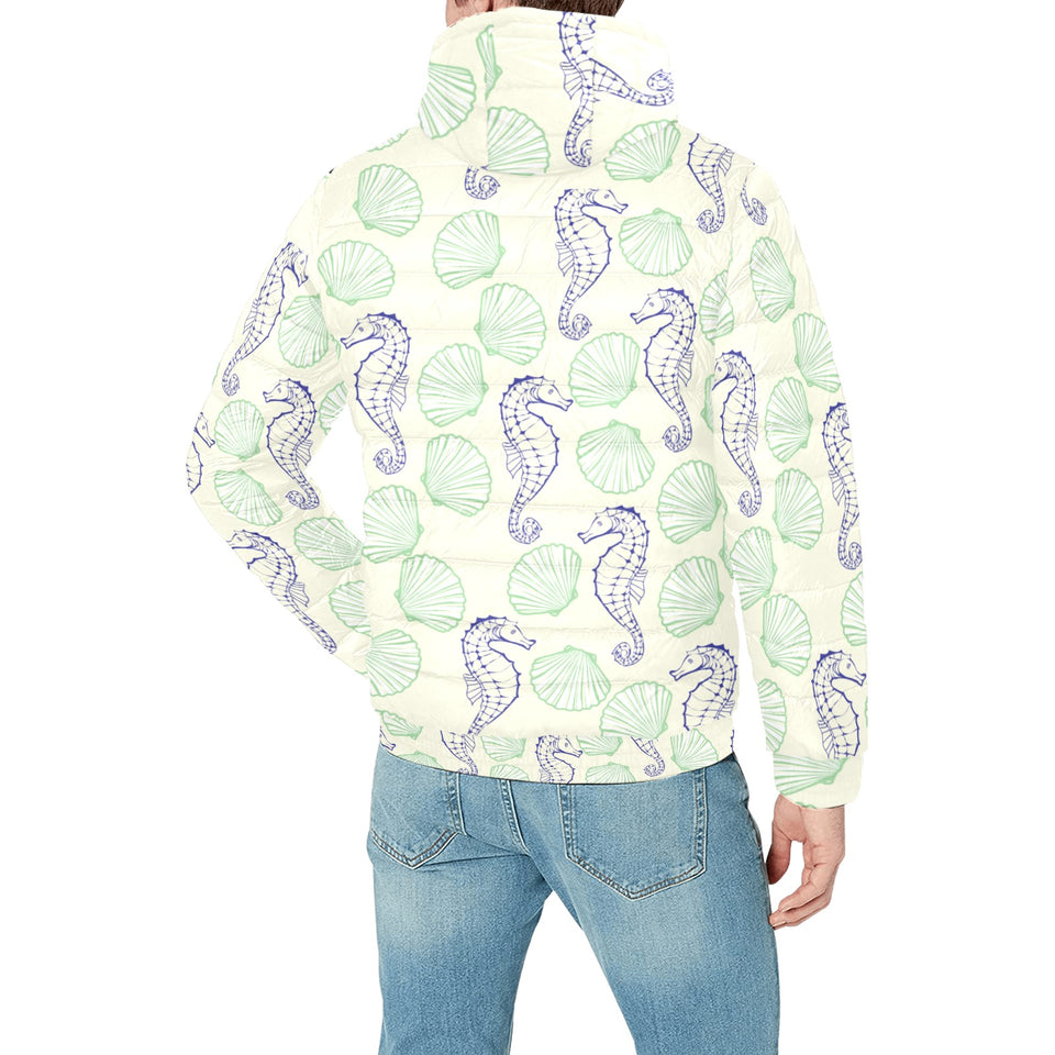 Seahorse shell pattern Men's Padded Hooded Jacket