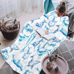 Watercolor dolphin pattern Blanket Robe with Sleeves