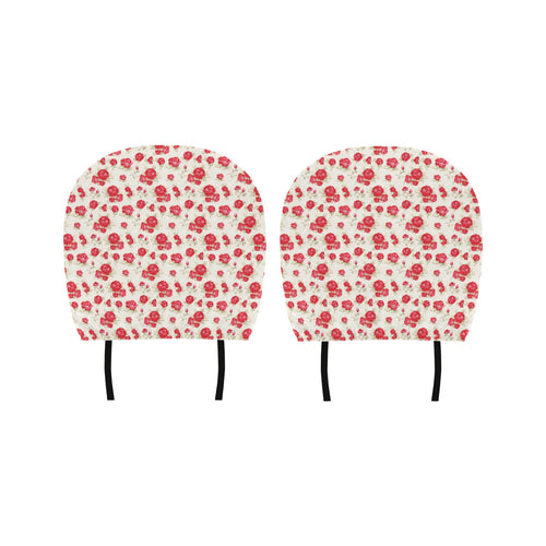 Rose Pattern Print Design 01 Car Headrest Cover