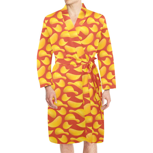 Potato Chips Pattern Print Design 05 Men's Long Sleeve Belted Night Robe