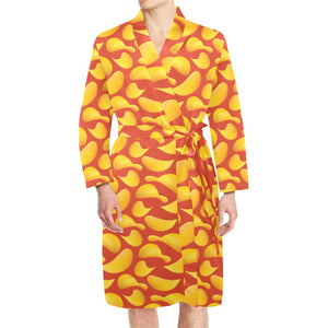 Potato Chips Pattern Print Design 05 Men's Long Sleeve Belted Night Robe