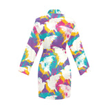 Colorful crow illustration pattern Women's Long Sleeve Belted Night Robe