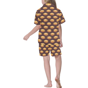 Sandwich Pattern Print Design 04 Kids' Boys' Girls' V-Neck Short Pajama Set