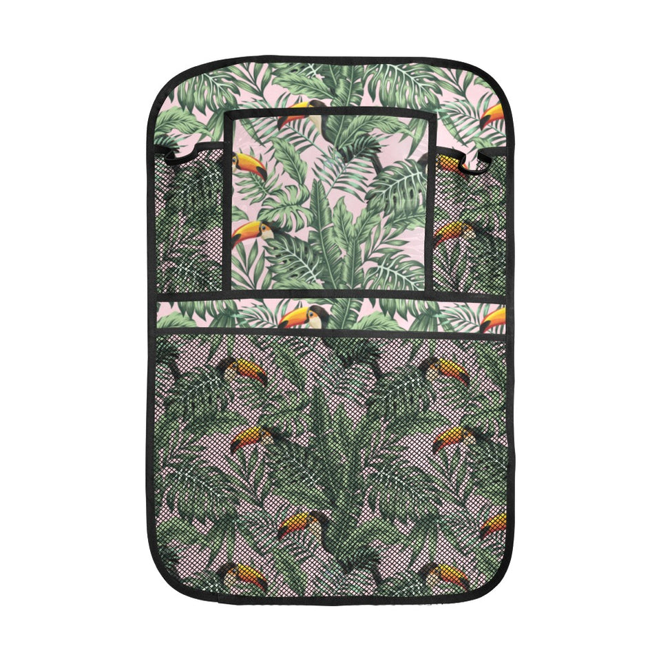 Toucan tropical green jungle palm pattern Car Seat Back Organizer