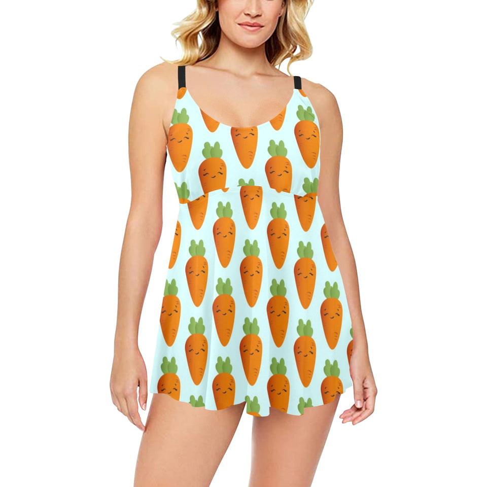 Carrot Pattern Print Design 03 Chest Sexy Pleated Two Piece Swim Dress