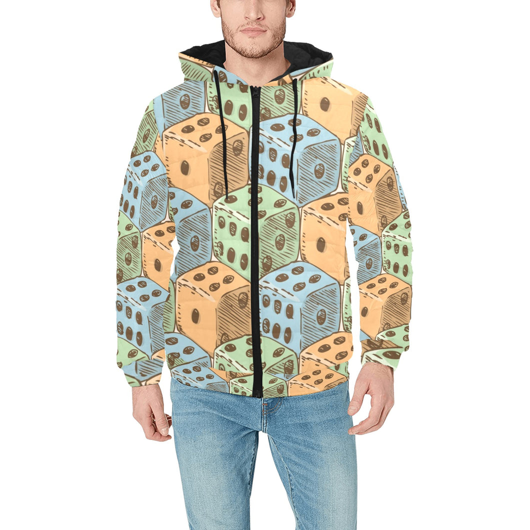 Dice Pattern Print Design 05 Men's Padded Hooded Jacket