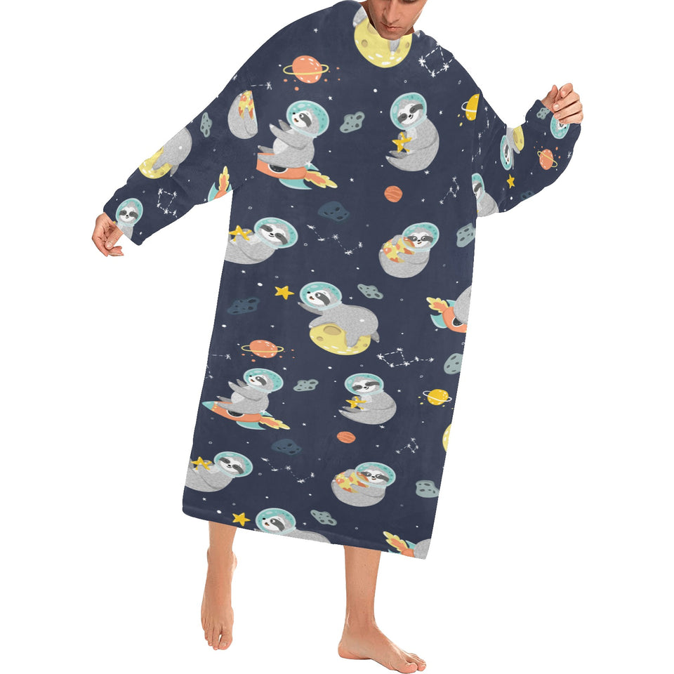 Cute sloth astronaut star planet rocket pattern Blanket Robe with Sleeves