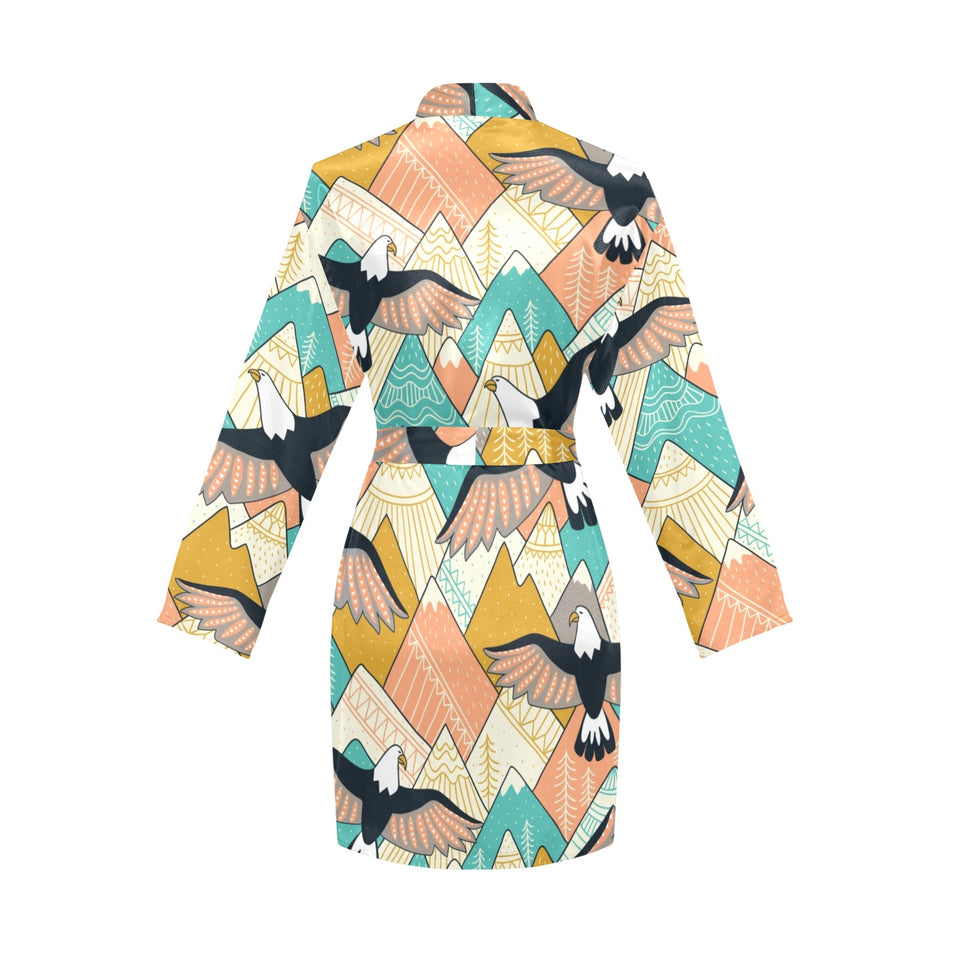Eagle Pattern Print Design 02 Women's Long Sleeve Belted Night Robe