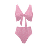 Sweet candy pink background Chest Bowknot High Waisted Bikini Swimsuit