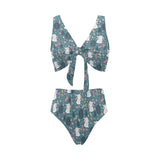 Cute rabbit pattern Chest Bowknot High Waisted Bikini Swimsuit