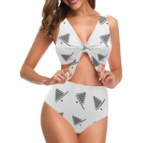 Billiard Ball Pattern Print Design 03 Chest Bowknot High Waisted Bikini Swimsuit