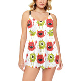 Alien Pattern Print Design 05 Chest Sexy Pleated Two Piece Swim Dress
