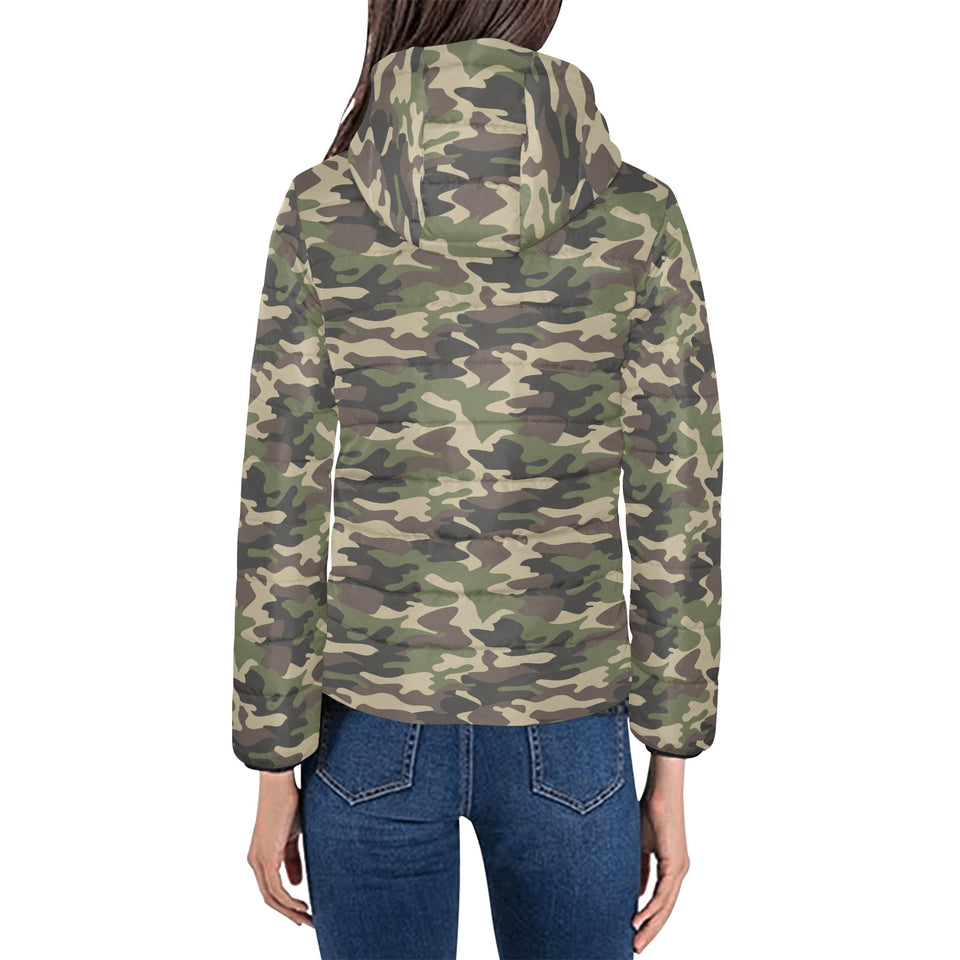 Dark Green camouflage pattern Women's Padded Hooded Jacket