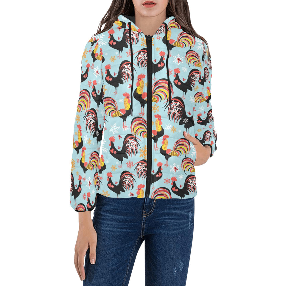 Rooster chicken cock snowfalke Women's Padded Hooded Jacket