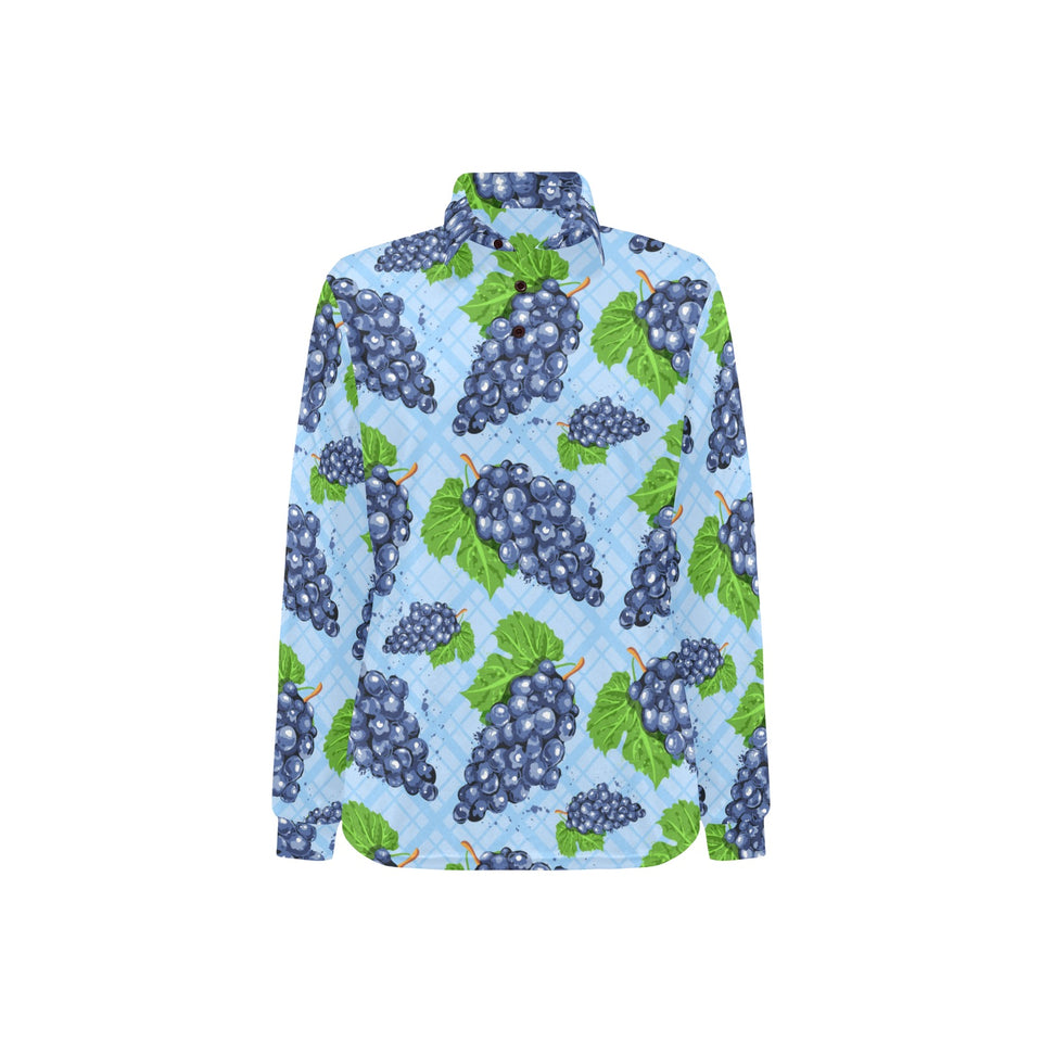 Watercolor grape pattern Women's Long Sleeve Polo Shirt