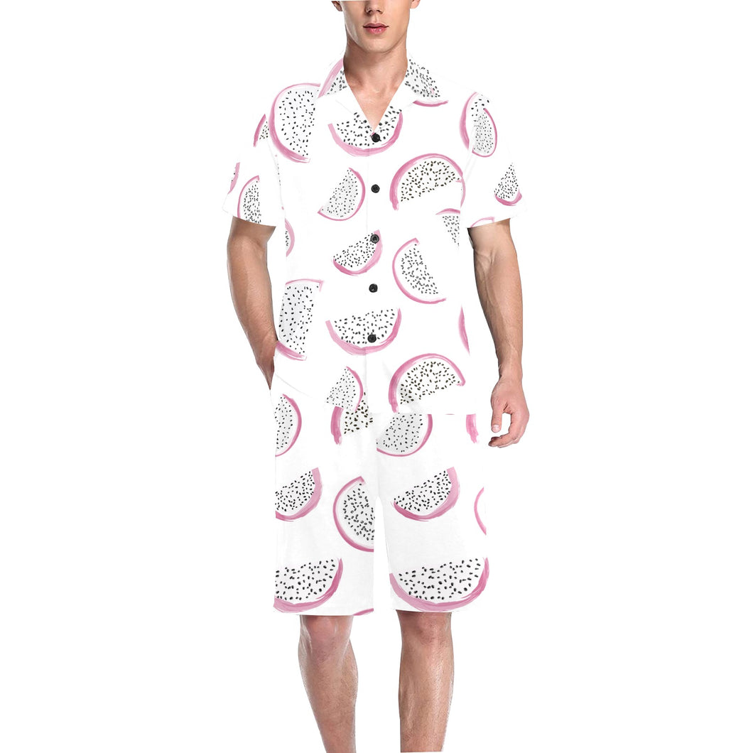 dragon fruit pattern Men's V-Neck Short Pajama Set