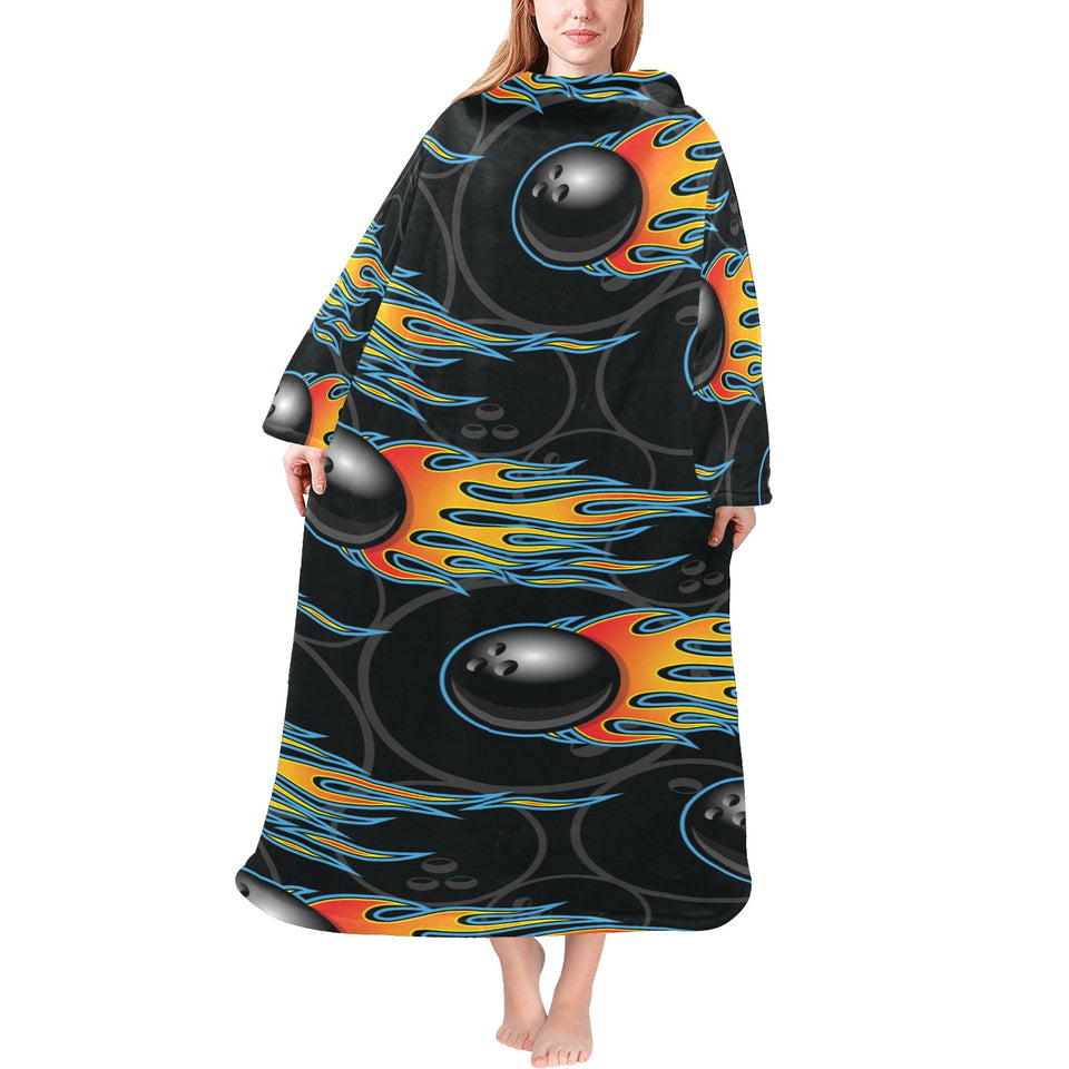Bowling balls flame pattern Blanket Robe with Sleeves