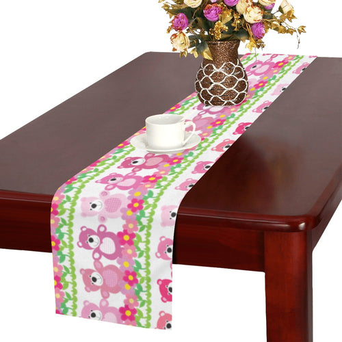 Teddy Bear Pattern Print Design 04 Table Runner
