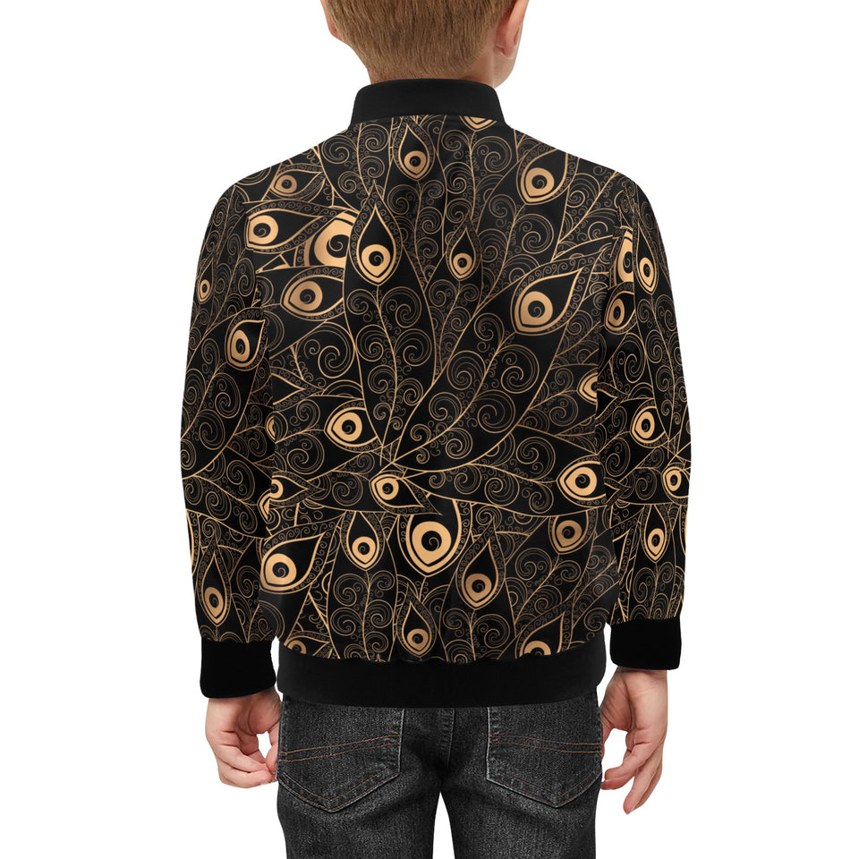 Gold peacock feather pattern Kids' Boys' Girls' Bomber Jacket