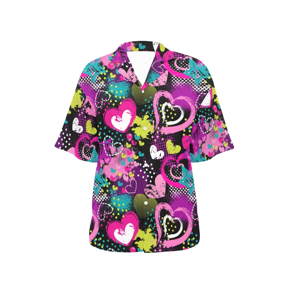 heart dot wave star creative design pattern Women's All Over Print Hawaiian Shirt