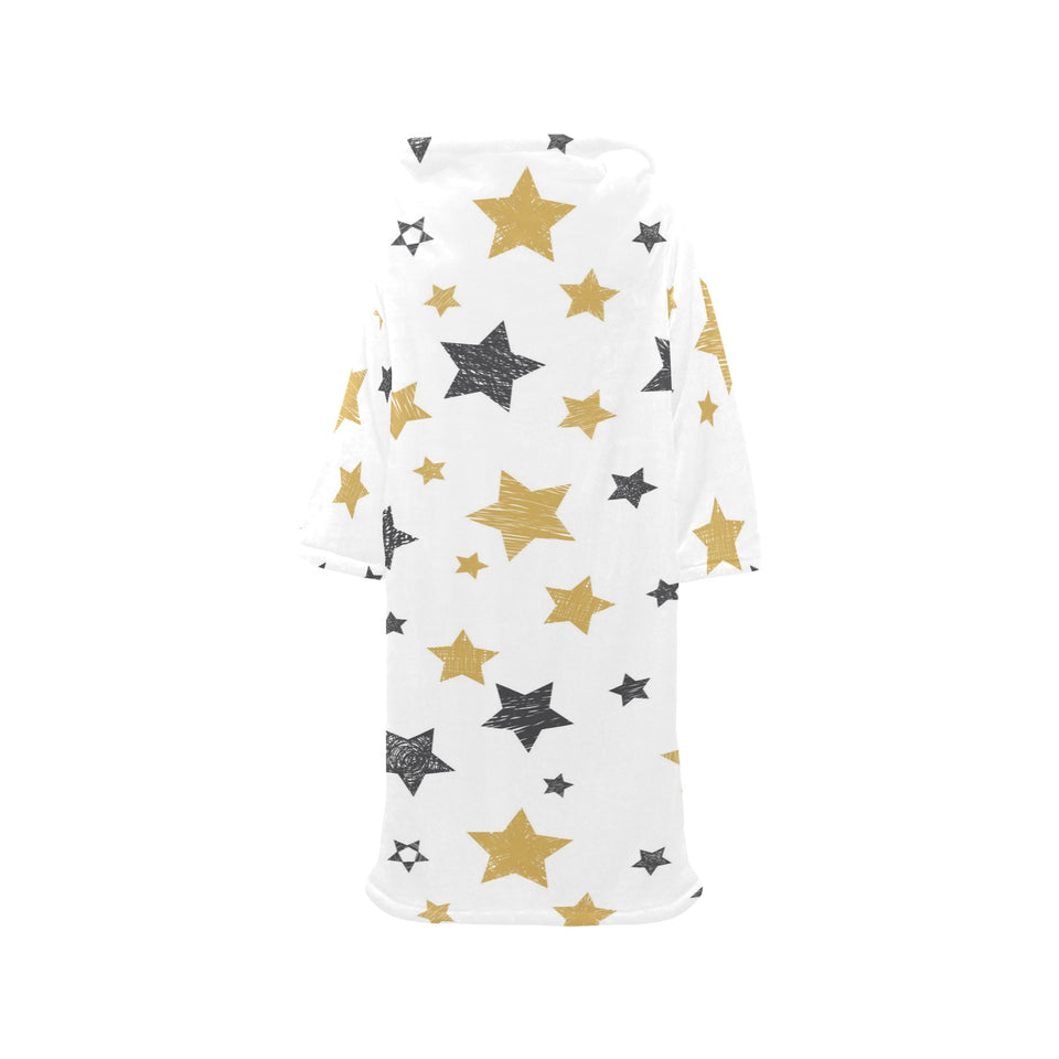 hand drawn gold black star pattern Blanket Robe with Sleeves