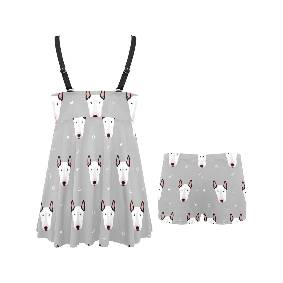 Bull Terrier Pattern Print Design 05 Chest Sexy Pleated Two Piece Swim Dress
