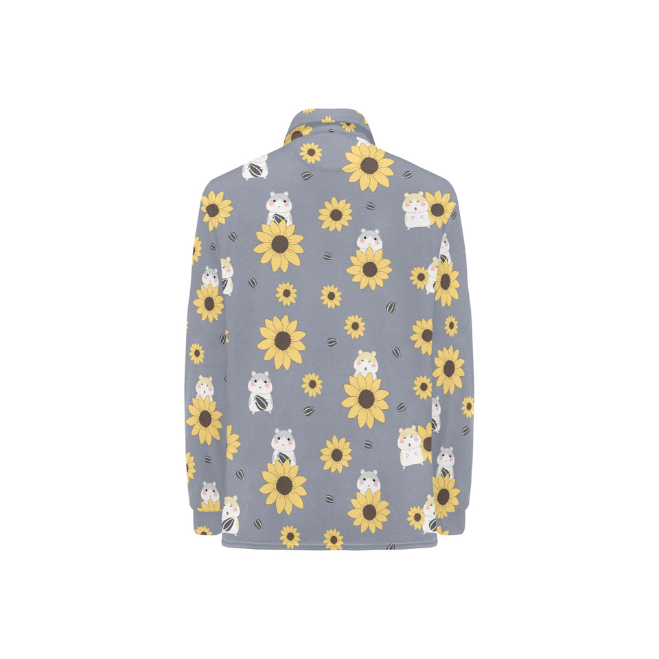 Cute hamster sunflower pattern background Women's Long Sleeve Polo Shirt