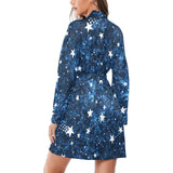 Night sky star pattern Women's Long Sleeve Belted Night Robe