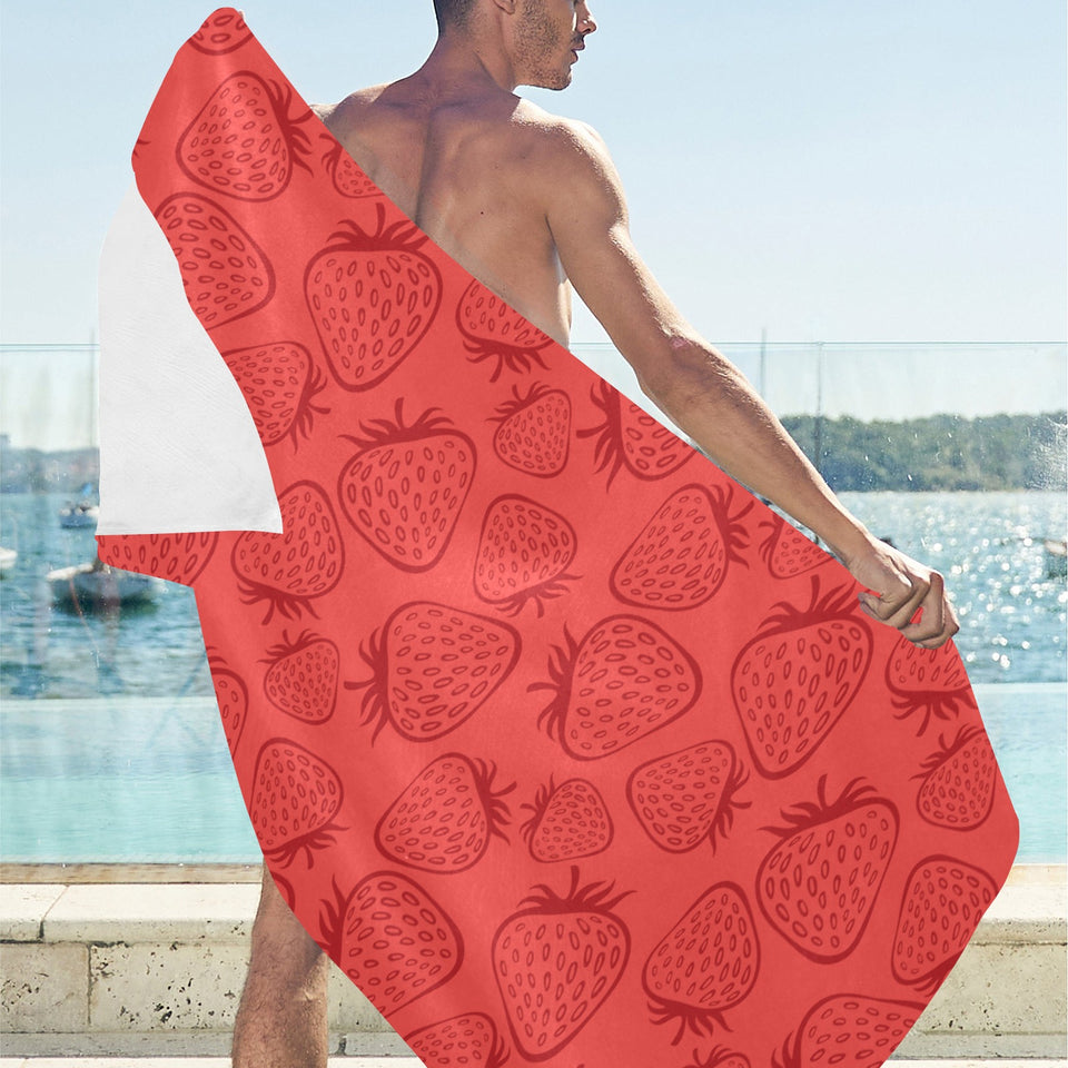 strawberry pattern red background Beach Towel