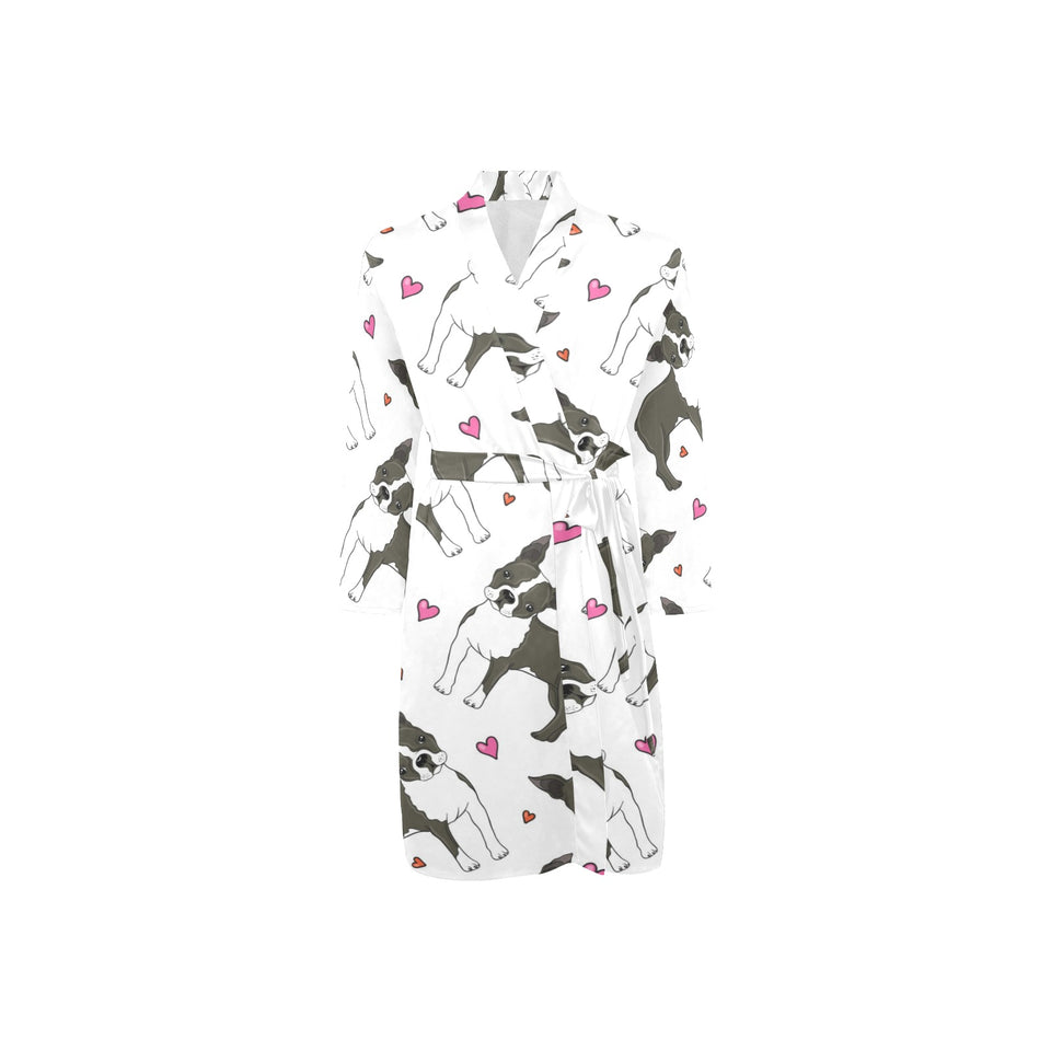 Boston terrier dog hearts vector pattern Men's Long Sleeve Belted Night Robe