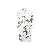 Boston terrier dog hearts vector pattern Men's Long Sleeve Belted Night Robe