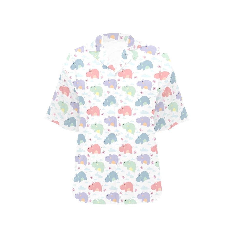 Hippopotamus Pattern Print Design 03 Women's All Over Print Hawaiian Shirt