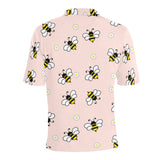 Cute bee flower pattern pink background Men's All Over Print Polo Shirt