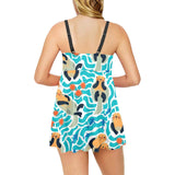 Cute sea otters fishe sea urchin pattern Chest Sexy Pleated Two Piece Swim Dress