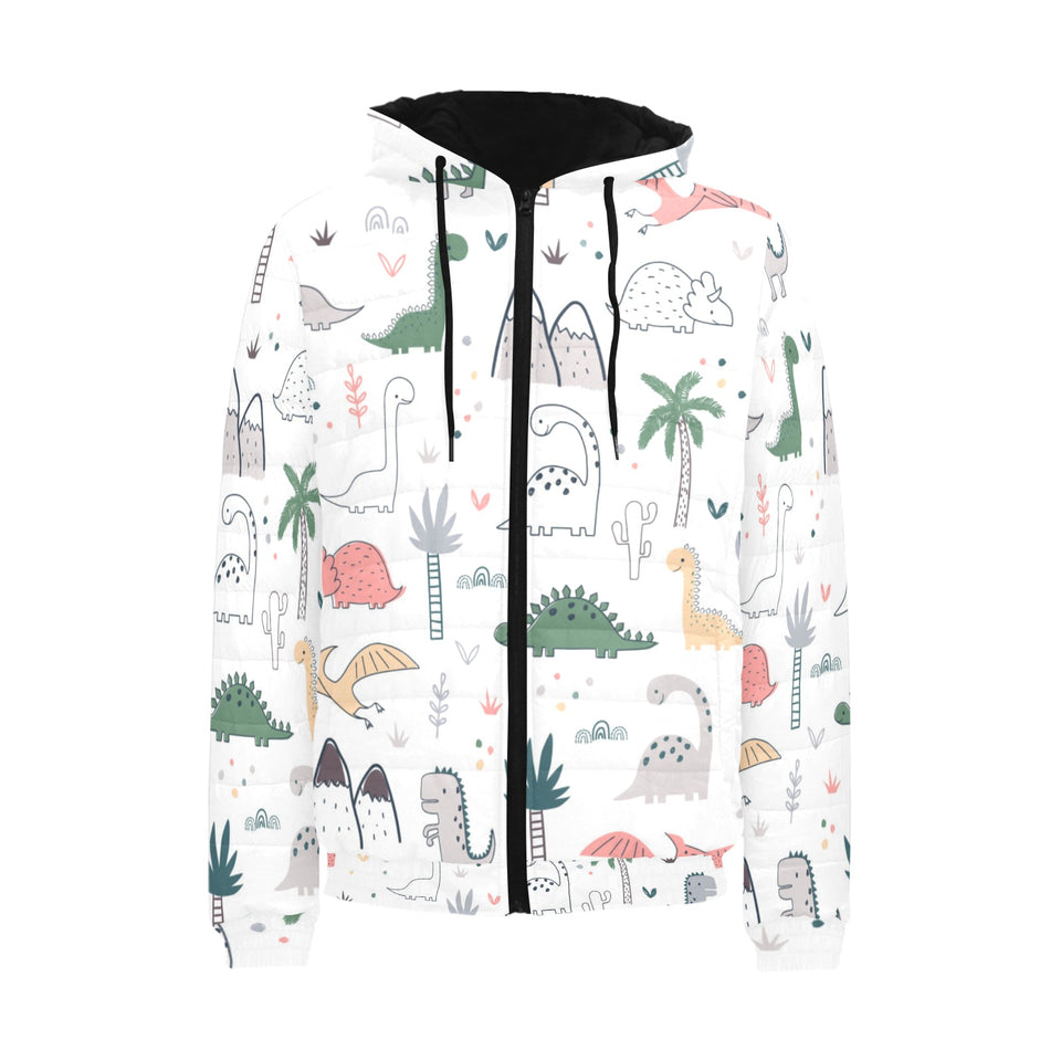 Cute cartoon dinosaurs tree pattern Men's Padded Hooded Jacket