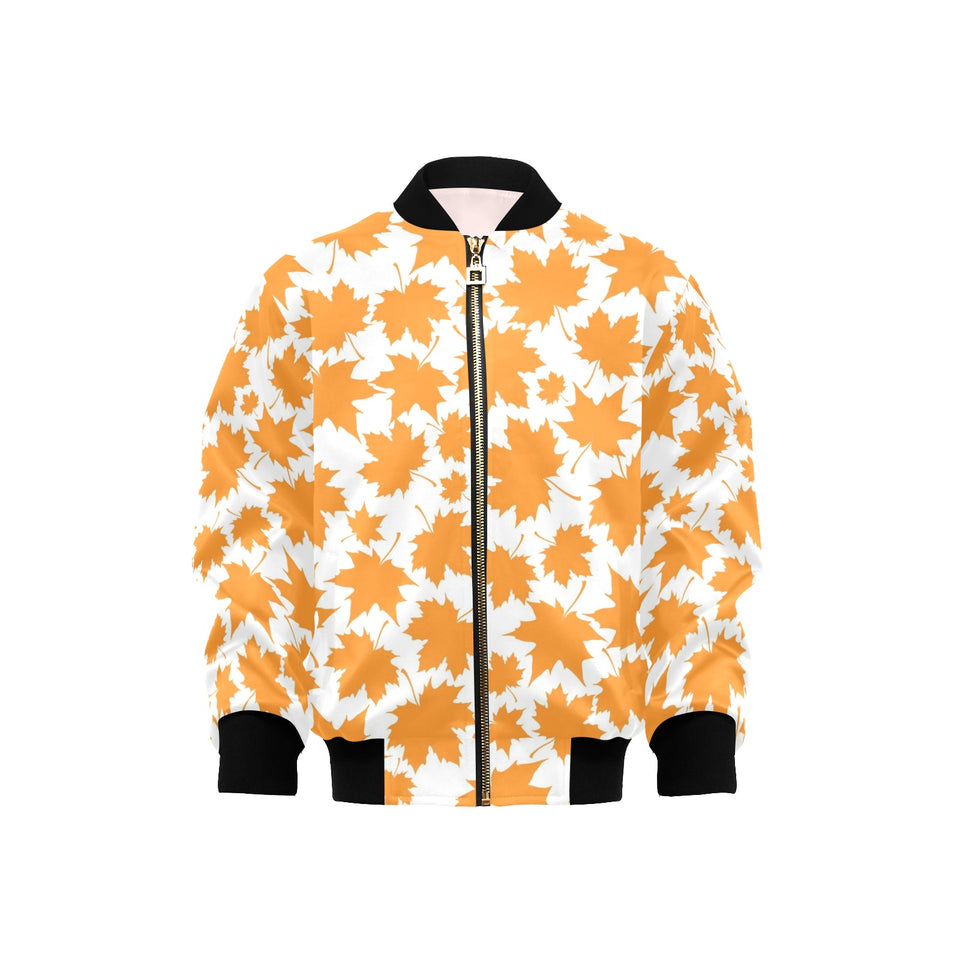 Orange Maple Leaf pattern Kids' Boys' Girls' Bomber Jacket
