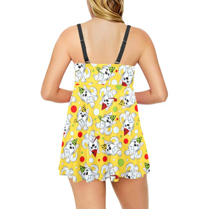 Yorkshire Terrier Pattern Print Design 05 Chest Sexy Pleated Two Piece Swim Dress