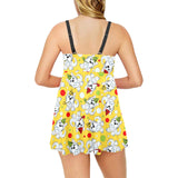 Yorkshire Terrier Pattern Print Design 05 Chest Sexy Pleated Two Piece Swim Dress