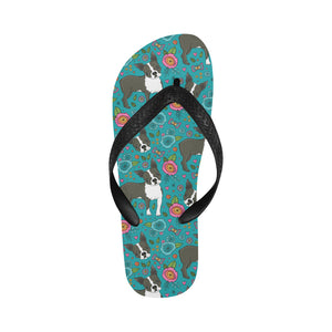 Boston terrier beautiful flower pattern Unisex Flip Flops