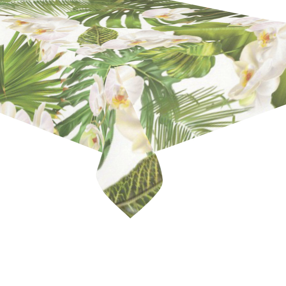 White orchid flower tropical leaves pattern Tablecloth