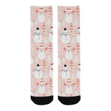 Cute snowman christmas tree snowpink background Crew Socks