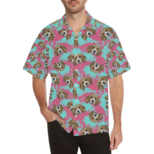 Beagle muzzles turquoise paint splashes pink patte Men's All Over Print Hawaiian Shirt