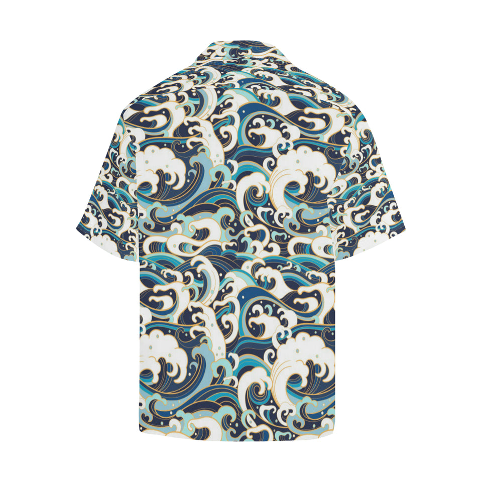 Japanese wave pattern Men's All Over Print Hawaiian Shirt