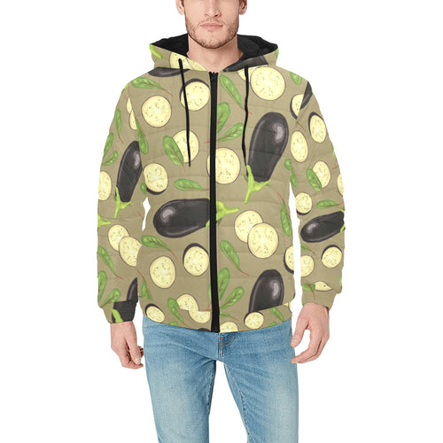 Eggplant Pattern Print Design 02 Men's Padded Hooded Jacket