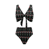 Deer Christmas new year pattern argyle Chest Bowknot High Waisted Bikini Swimsuit