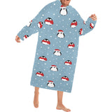 Cute penguin christmas snow pattern Blanket Robe with Sleeves