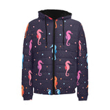 Watercolor colorful seahorse pattern Men's Padded Hooded Jacket