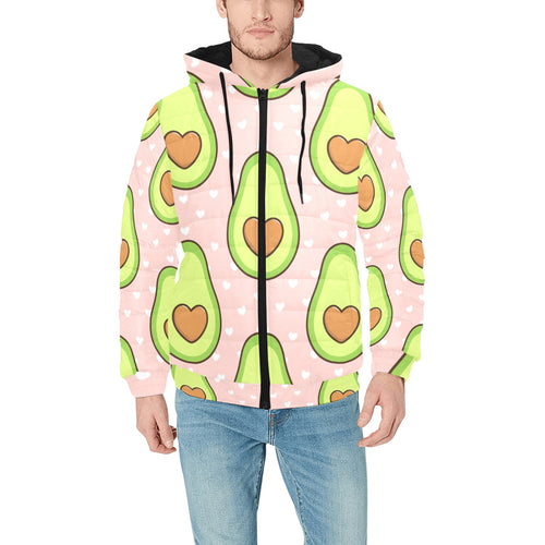 Avocado heart pink background Men's Padded Hooded Jacket